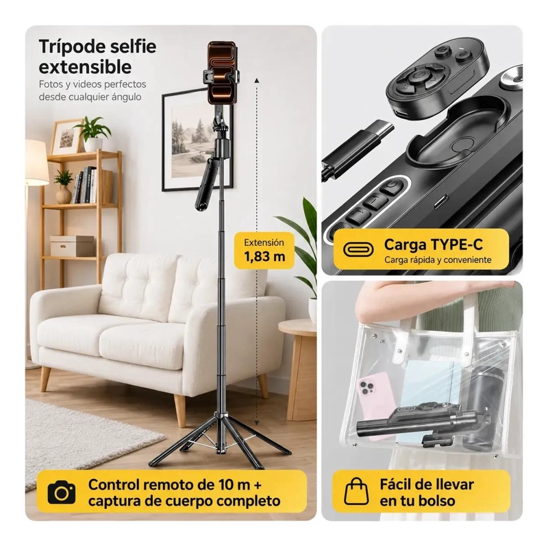 ESTABILIZADOR TRIPODE INTELIGENTE CON SEGUIMIENTO FACIAL 1,80M - 10