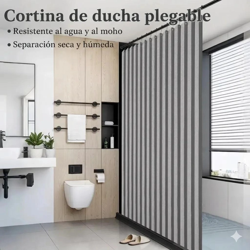 CORTINA DE BAÑO PLEGABLE IMPERMEABLE 180X200CM CON DISEÑO MAGNE TICO - 7
