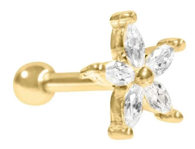 ARO PIERCING FLORAL EN PLATA 925 CHAPADA EN ORO 18K - 1