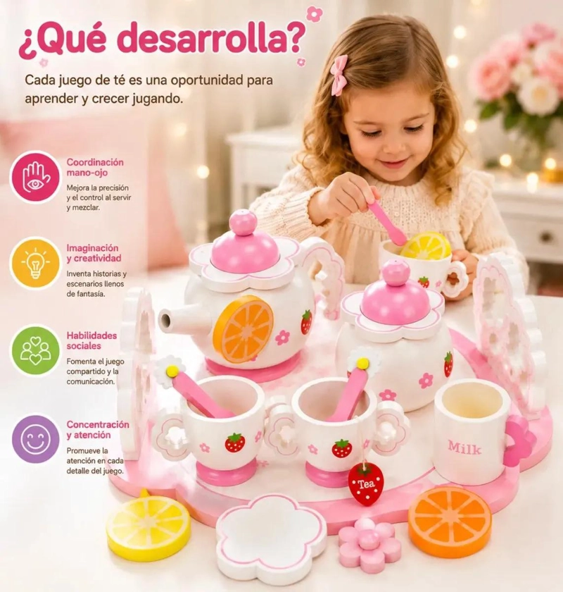 SET DE TE  INFANTIL DE MADERA CON 14 PIEZAS PARA JUGAR - 6