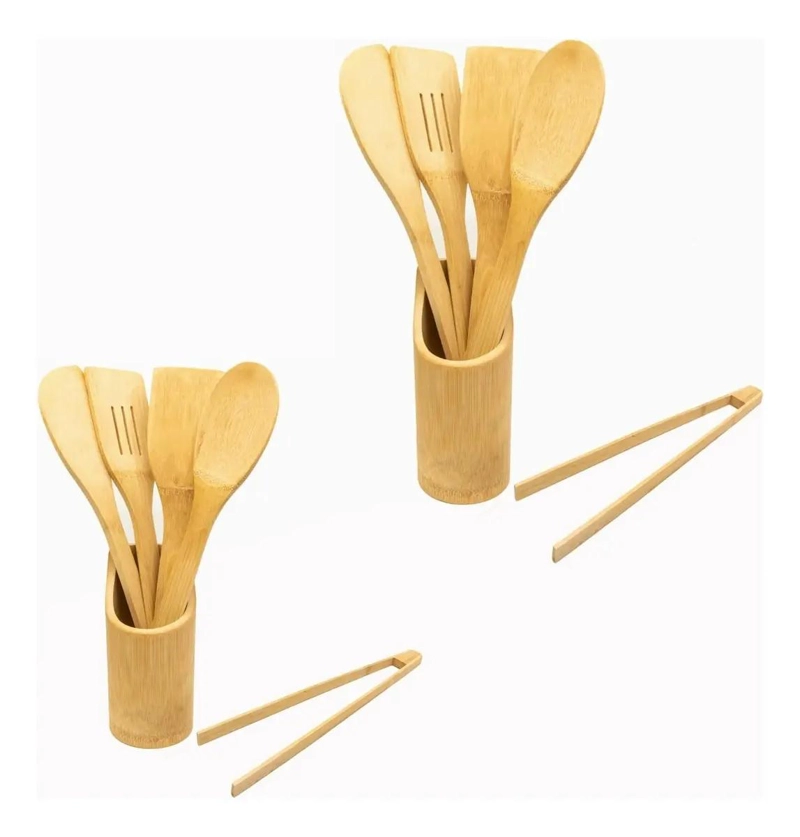 SET DE 6 UTENSILIOS DE COCINA DE MADERA DE BAMBU ANTIADHERENTES - 1