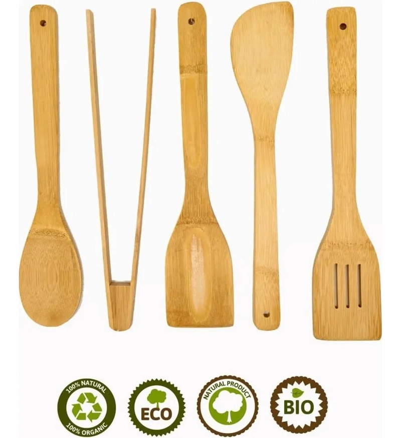SET DE 6 UTENSILIOS DE COCINA DE MADERA DE BAMBU ANTIADHERENTES - 7