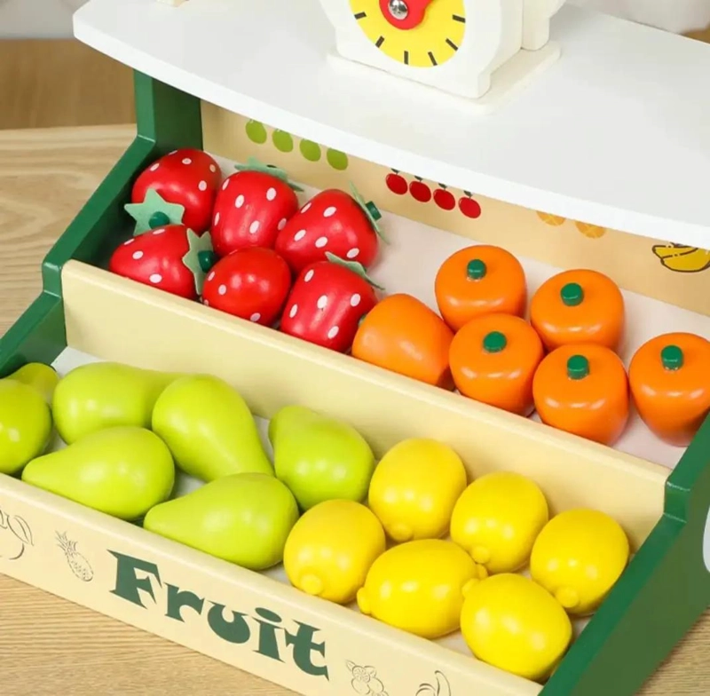 MINI FRUTERIA DE MADERA CON BALANZA Y FRUTAS VARIADAS - 1