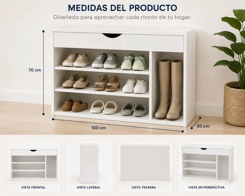 MUEBLE ORGANIZADOR DE CALZADO BLANCO PARA HOGAR - 10