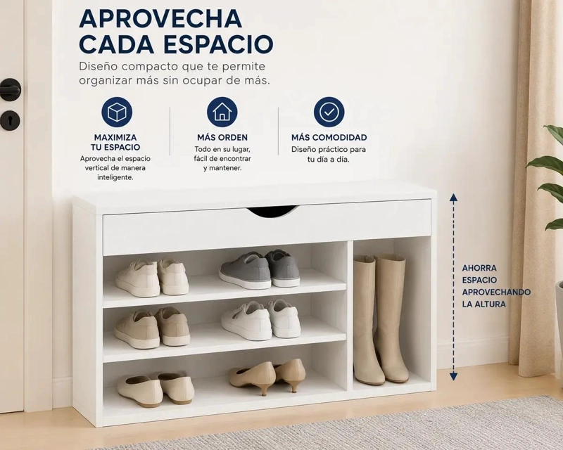 MUEBLE ORGANIZADOR DE CALZADO BLANCO PARA HOGAR - 4