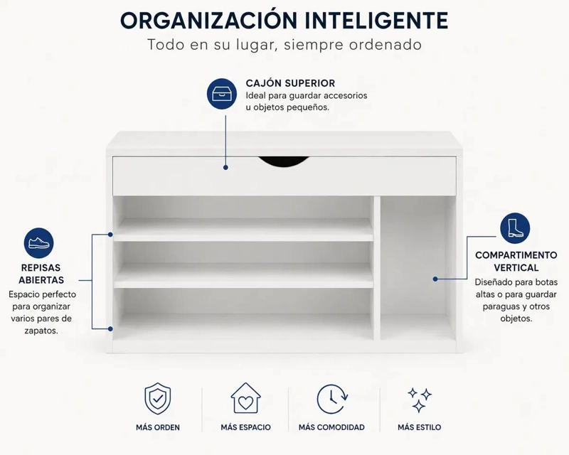 MUEBLE ORGANIZADOR DE CALZADO BLANCO PARA HOGAR - 7
