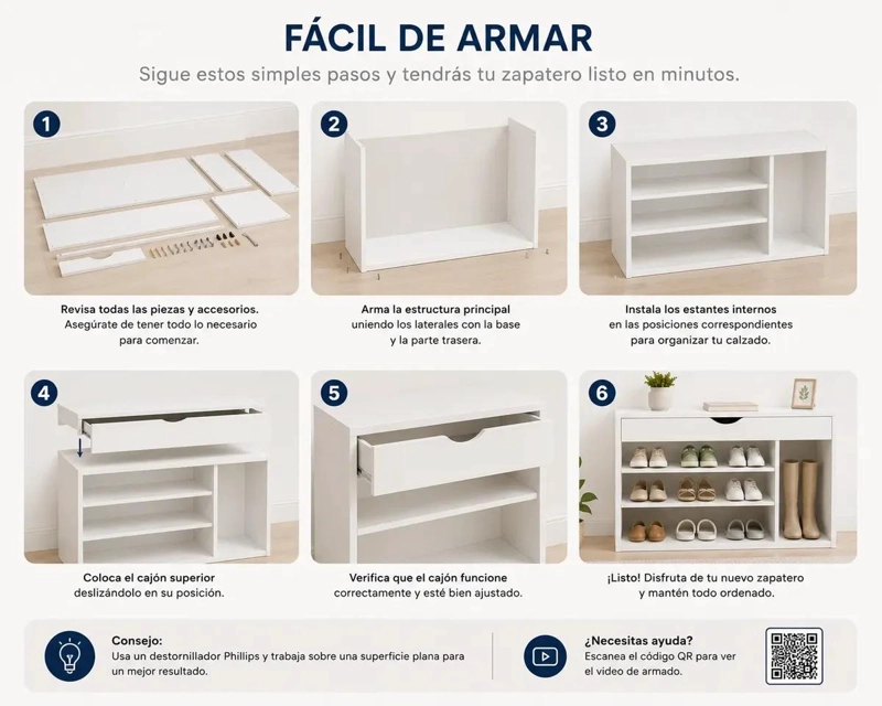 MUEBLE ORGANIZADOR DE CALZADO BLANCO PARA HOGAR - 8