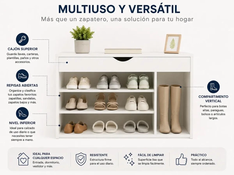 MUEBLE ORGANIZADOR DE CALZADO BLANCO PARA HOGAR - 9