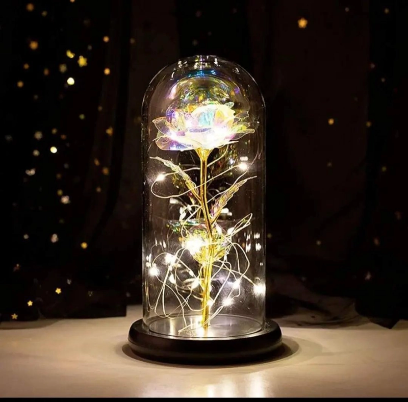 ROSA ETERNA ARTIFICIAL CON LUZ LED Y BASE DE MADERA - 3