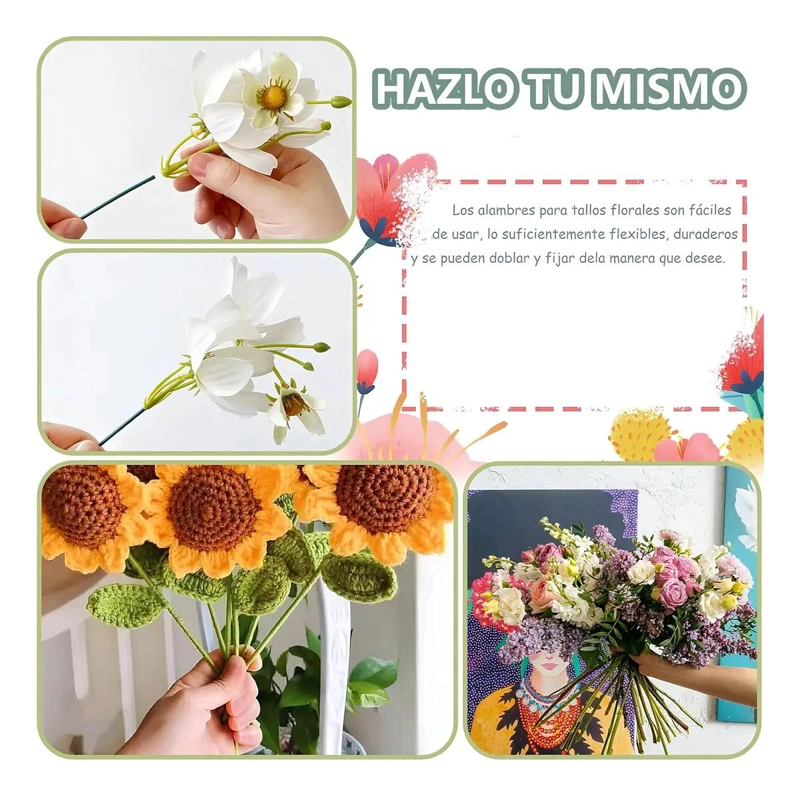 ALAMBRE FLORAL VERDE OSCURO PARA MANUALIDADES, PACK DE 250 PIEZAS DE 40 CM - 4