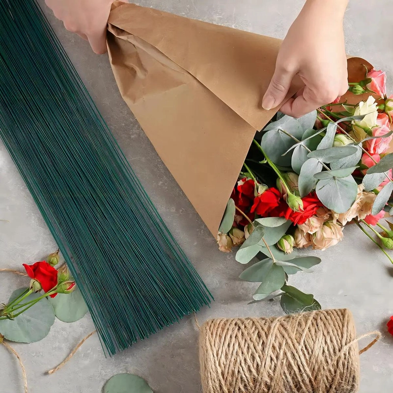ALAMBRE FLORAL VERDE OSCURO PARA MANUALIDADES, PACK DE 250 PIEZAS DE 40 CM - 9