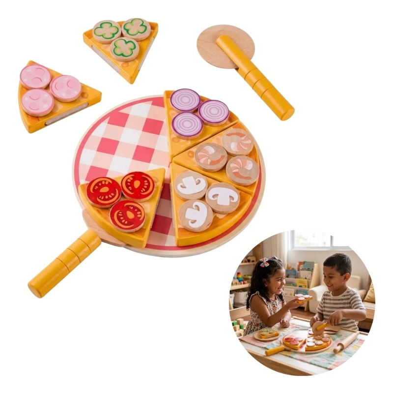 SET DE PIZZA DE MADERA CORTABLE PARA JUEGO INFANTIL EDUCATIVO - 1