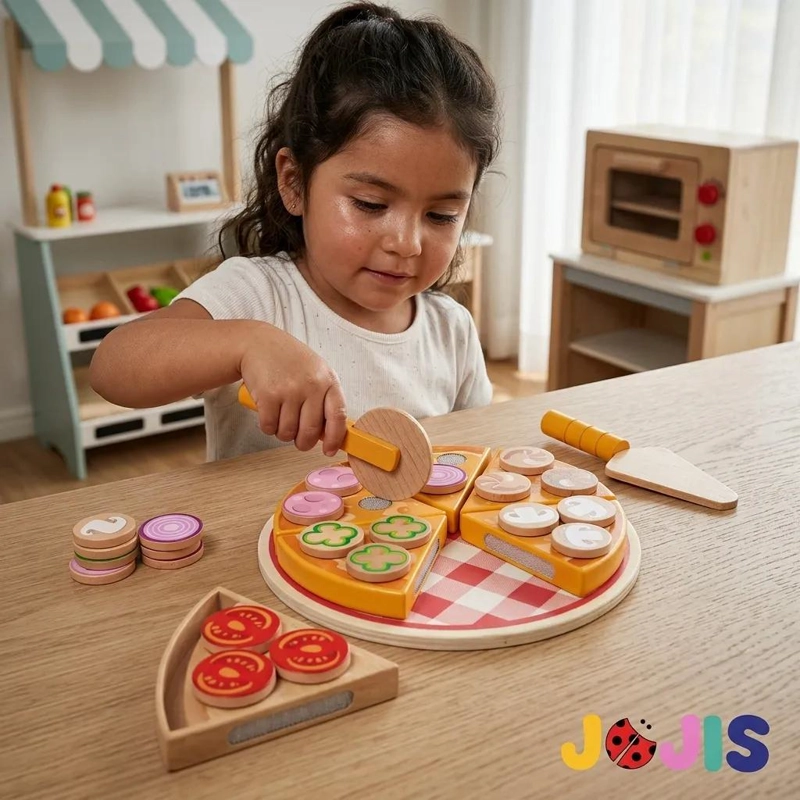 SET DE PIZZA DE MADERA CORTABLE PARA JUEGO INFANTIL EDUCATIVO - 3
