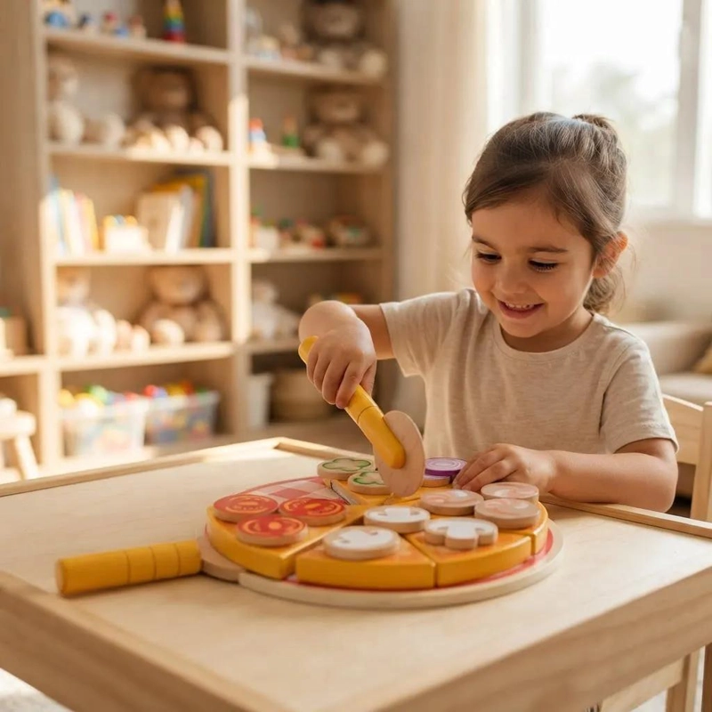 SET DE PIZZA DE MADERA CORTABLE PARA JUEGO INFANTIL EDUCATIVO - 4
