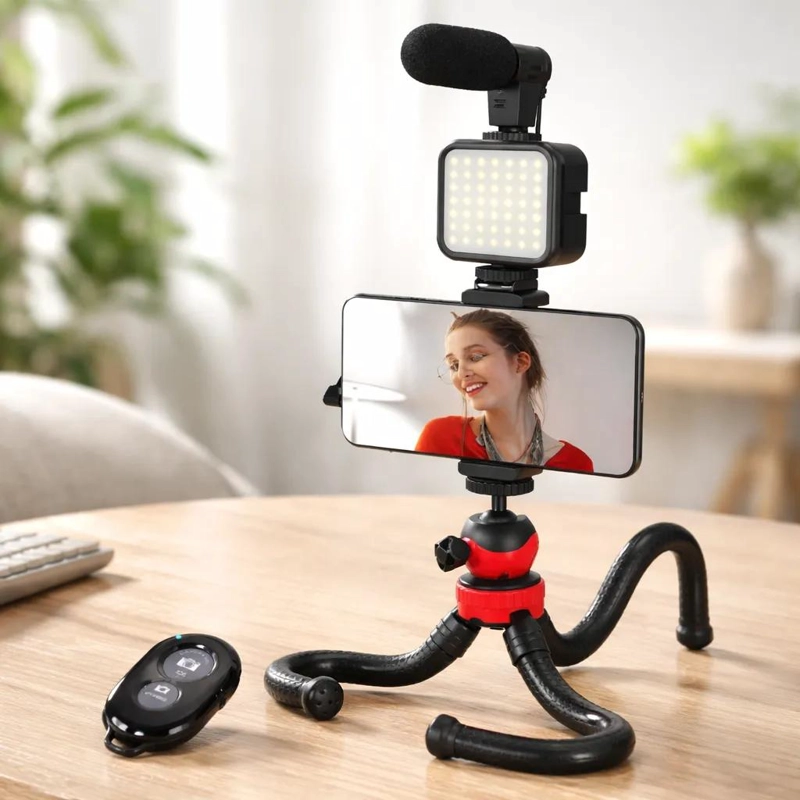 TRIPODE FLEXIBLE CON LUZ Y MICROFONO PARA SMARTPHONE - 4