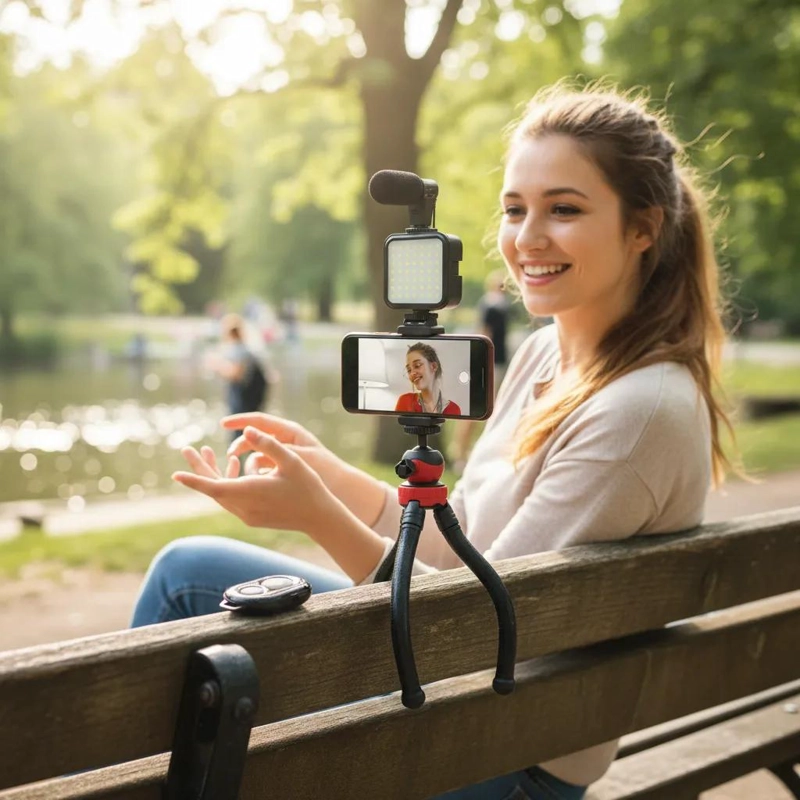 TRIPODE FLEXIBLE CON LUZ Y MICROFONO PARA SMARTPHONE - 9