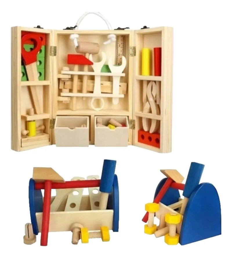 JUEGO DE HERRAMIENTAS DE MADERA PARA NIÑOS EN PACK DE 2 - 1