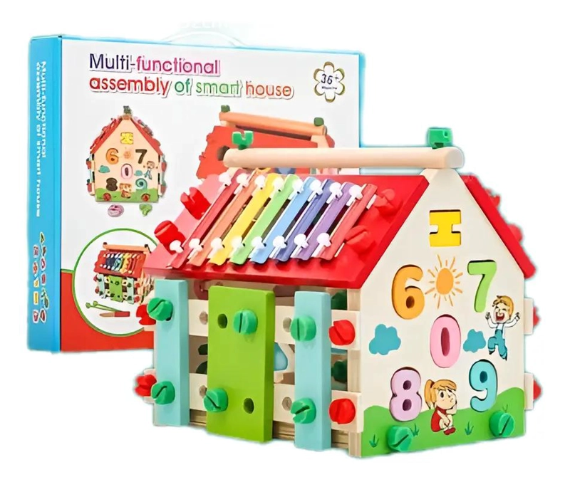 CASA DIDACTICA DE MADERA CON XILOFONO Y HERRAMIENTAS PARA NIÑOS - 3