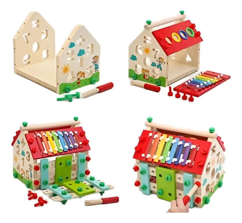 CASA DIDACTICA DE MADERA CON XILOFONO Y HERRAMIENTAS PARA NIÑOS - 8