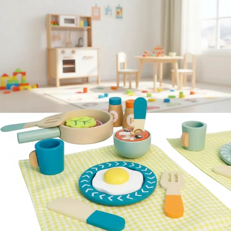 JUEGO DE COCINA DE MADERA CON ALIMENTOS Y ACCESORIOS - 1