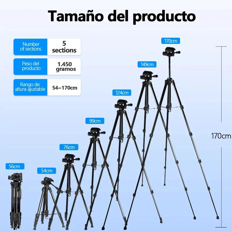 TRIPODE PROFESIONAL DE 1.7M PARA CAMARAS Y SMARTPHONES - 4