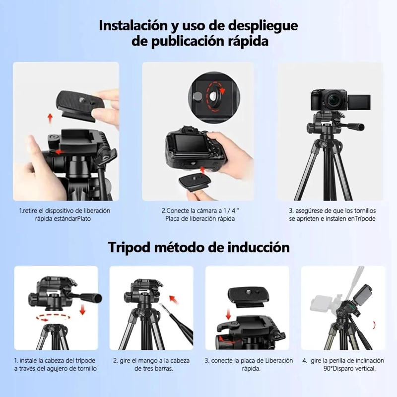 TRIPODE PROFESIONAL DE 1.7M PARA CAMARAS Y SMARTPHONES - 8