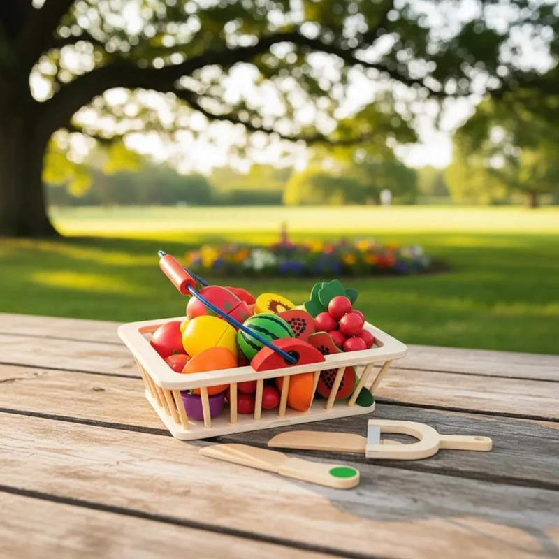 JUEGO DE CANASTO CON FRUTAS Y VERDURAS DE MADERA 16 PIEZAS - 2