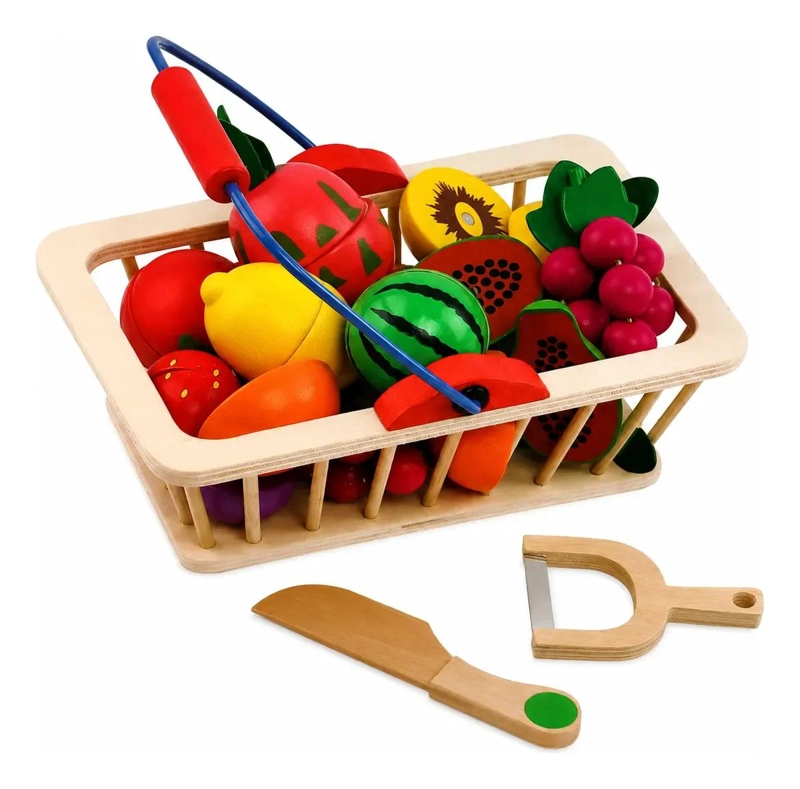 JUEGO DE CANASTO CON FRUTAS Y VERDURAS DE MADERA 16 PIEZAS - 3