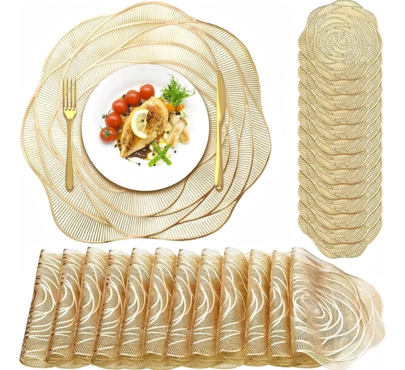SET DE 6 INDIVIDUALES REDONDOS DORADOS PARA MESA - 1