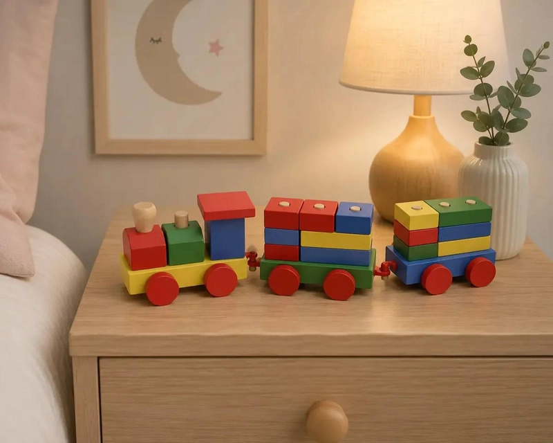TREN DIDACTICO DE MADERA CON BLOQUES DE COLORES PARA NIÑOS - 1
