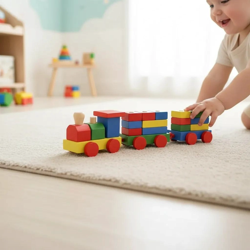 TREN DIDACTICO DE MADERA CON BLOQUES DE COLORES PARA NIÑOS - 2