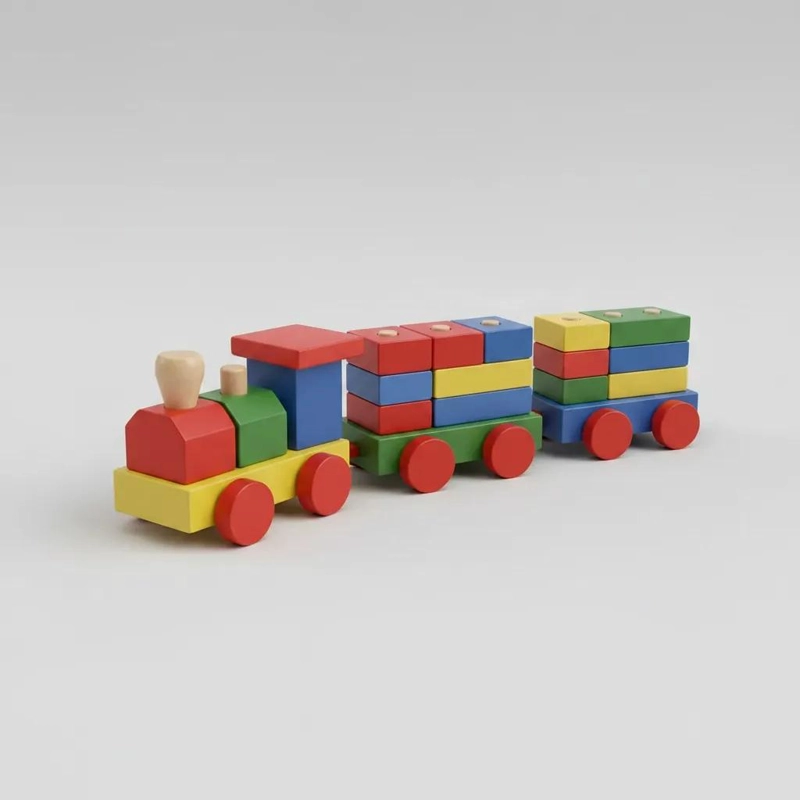 TREN DIDACTICO DE MADERA CON BLOQUES DE COLORES PARA NIÑOS - 3