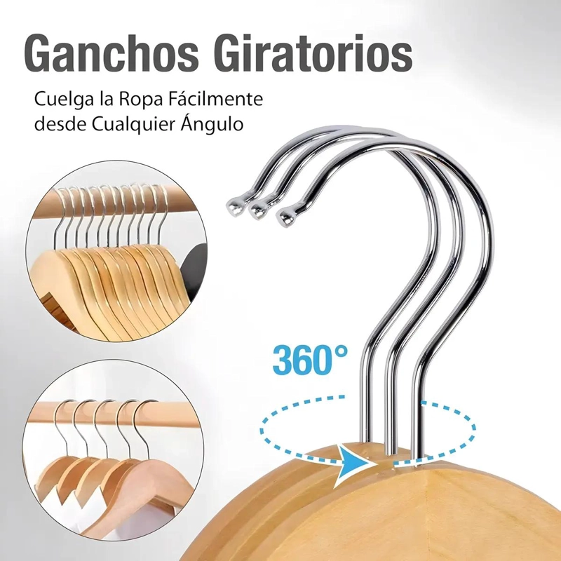 PACK DE 15 COLGADORES DE MADERA ANTIDESLIZANTES PARA ROPA - 6