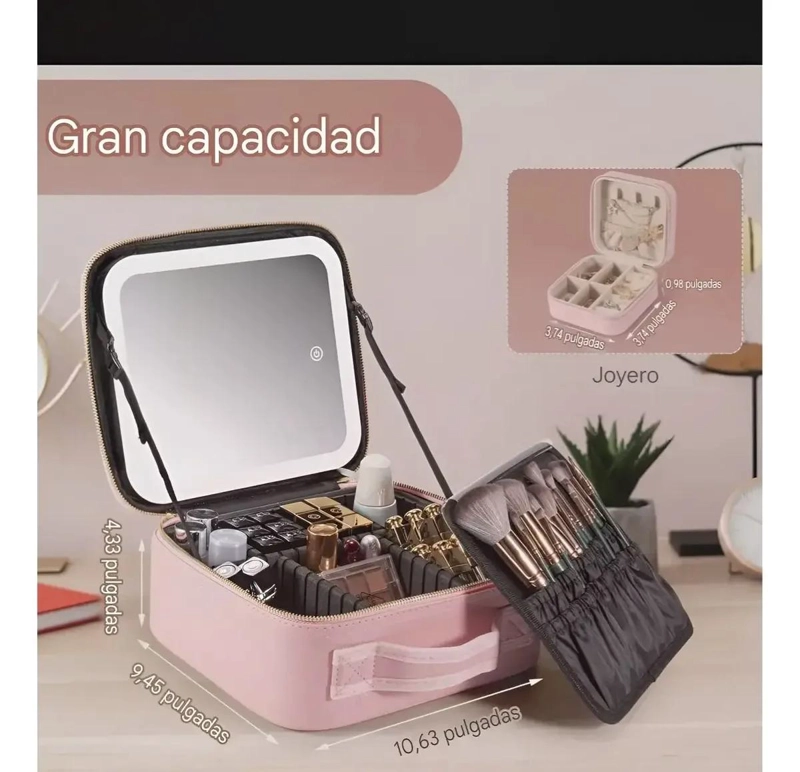 ESTUCHE DE MAQUILLAJE CON ESPEJO LED Y LUZ AJUSTABLE - 3