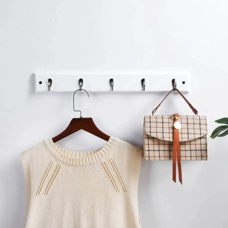 PERCHERO DE PARED BLANCO CON 5 GANCHOS PARA DECORACION - 2
