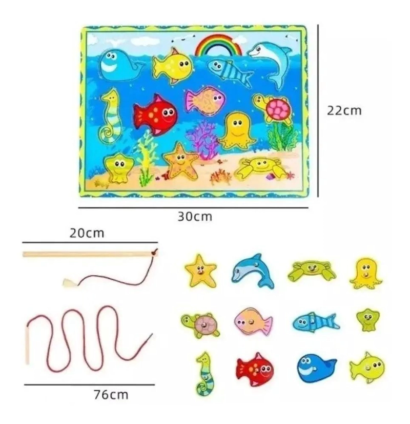 JUGUETE DIDACTICO DE PESCA MAGNE TICA DE MADERA PARA NIÑOS - 2