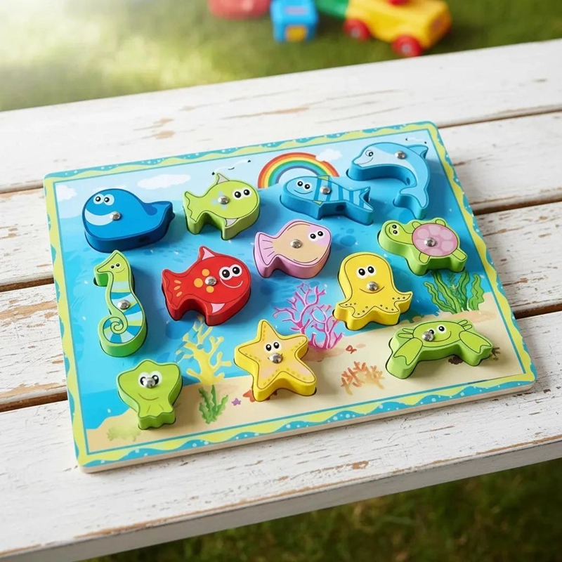 JUGUETE DIDACTICO DE PESCA MAGNE TICA DE MADERA PARA NIÑOS - 4