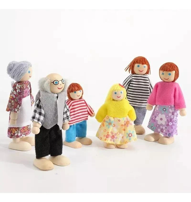 FAMILIA DE MUÑECOS DE MADERA PARA CASA DE MUÑECA - 1