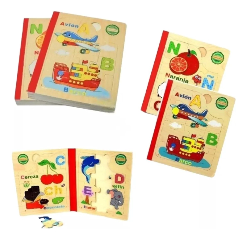 LIBRO DIDACTICO DE MADERA CON ABECEDARIO PARA NIÑOS - 1