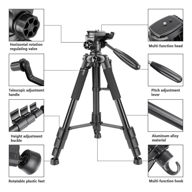 TRIPODE DE ALUMINIO CON CABEZAL PANORAMICO DE 142 CM - 4