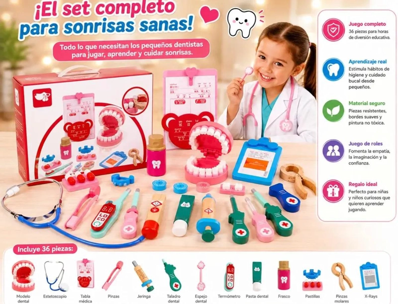 KIT ME DICO DENTISTA DE MADERA PARA NIÑOS DE 5 A 7 AÑOS - 10