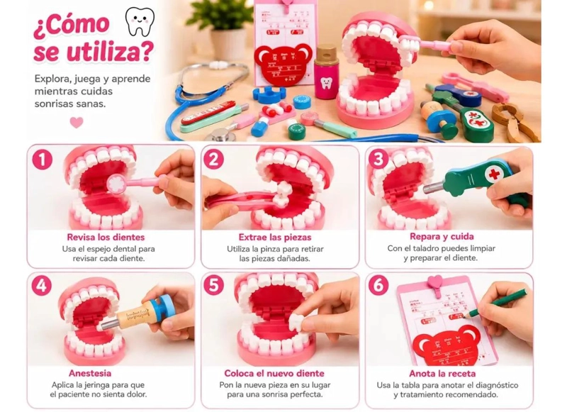 KIT ME DICO DENTISTA DE MADERA PARA NIÑOS DE 5 A 7 AÑOS - 4
