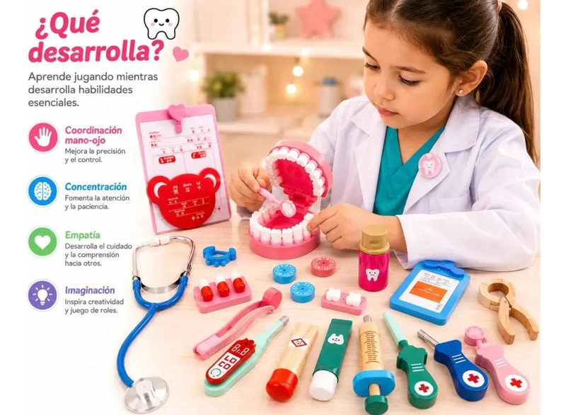 KIT ME DICO DENTISTA DE MADERA PARA NIÑOS DE 5 A 7 AÑOS - 5