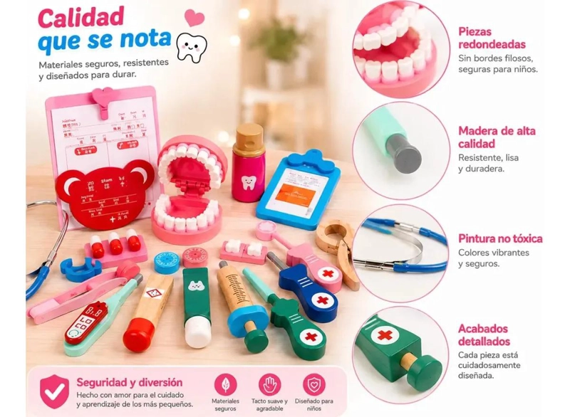 KIT ME DICO DENTISTA DE MADERA PARA NIÑOS DE 5 A 7 AÑOS - 8