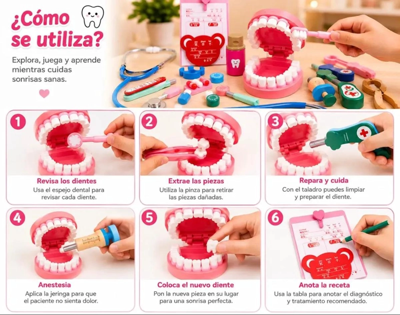 KIT ME DICO DENTISTA DE MADERA PARA NIÑOS DE 5 A 7 AÑOS - 9