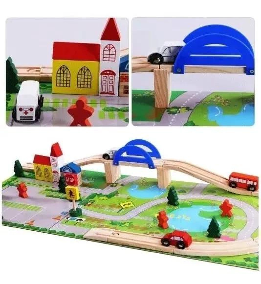 PISTA DE AUTOS CON PUENTE DE MADERA PARA JUGAR Y APRENDER - 2