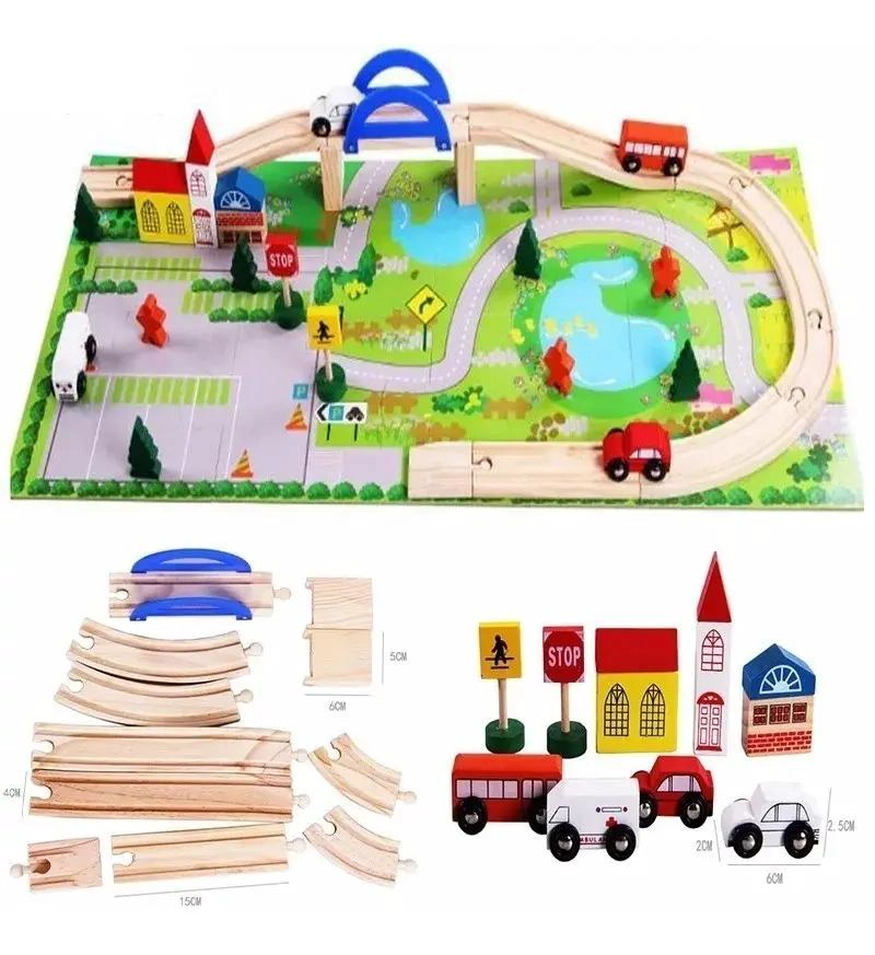 PISTA DE AUTOS CON PUENTE DE MADERA PARA JUGAR Y APRENDER - 5