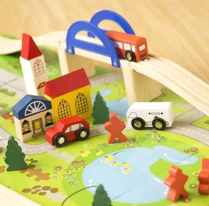 PISTA DE AUTOS CON PUENTE DE MADERA PARA JUGAR Y APRENDER - 7