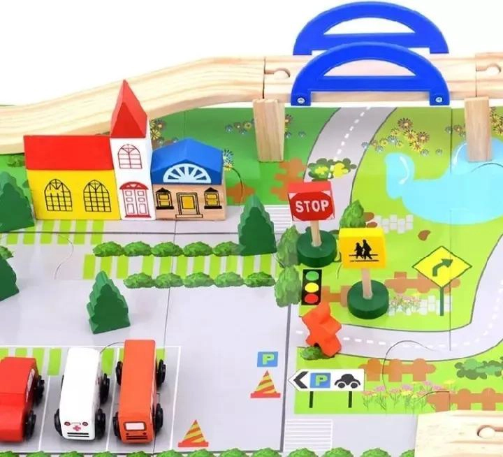PISTA DE AUTOS CON PUENTE DE MADERA PARA JUGAR Y APRENDER - 8