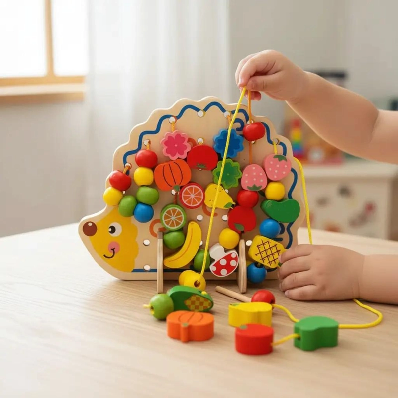 JUEGO DE ENHEBRAR ERIZO DE MADERA PARA NIÑOS - 9